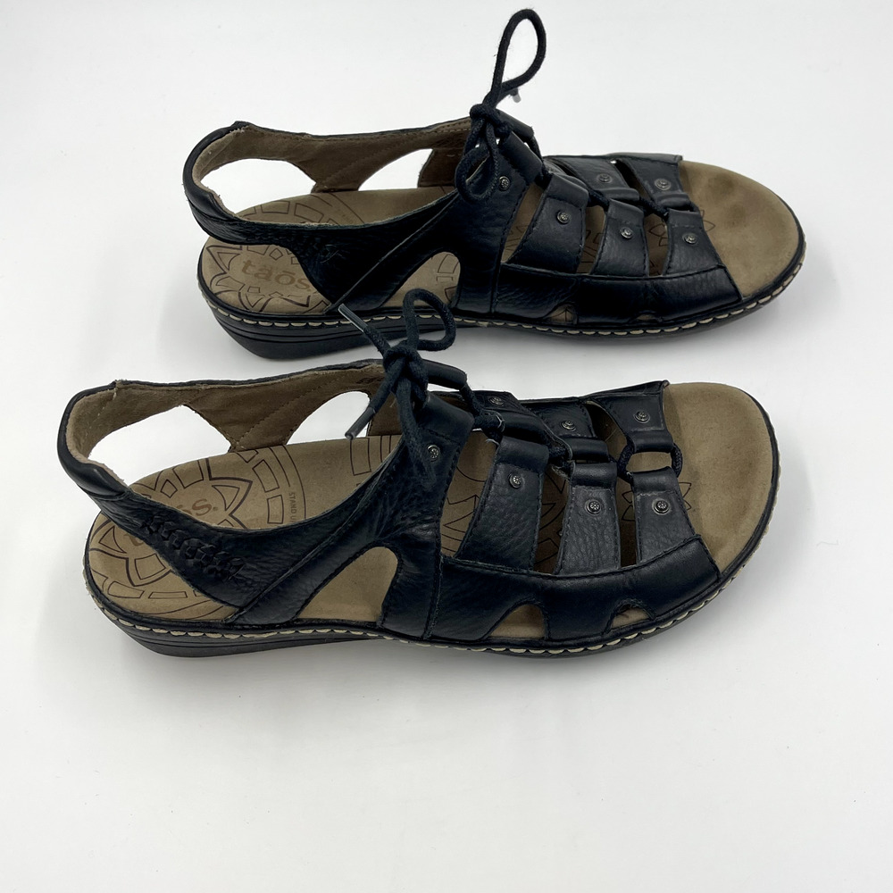 Taos Sandals Women 7 Black Ghilbert Leather Comfort Lace Up Outdoor Active Wedge - Picture 4 of 13